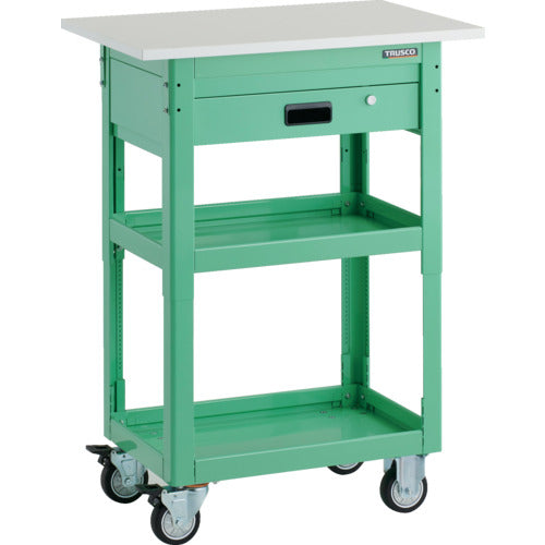 ＴＲＵＳＣＯ　ツールワゴン　ドルフィン　高さ調節式　天板付　７５０×５００　１段引出　ヤンググリーン　ウレタン車輪