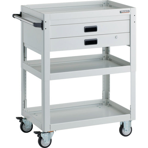 ＴＲＵＳＣＯ　ツールワゴン　ドルフィン　高さ調節式　７５０Ｘ５００　２段引出　ホワイト　ウレタン車輪