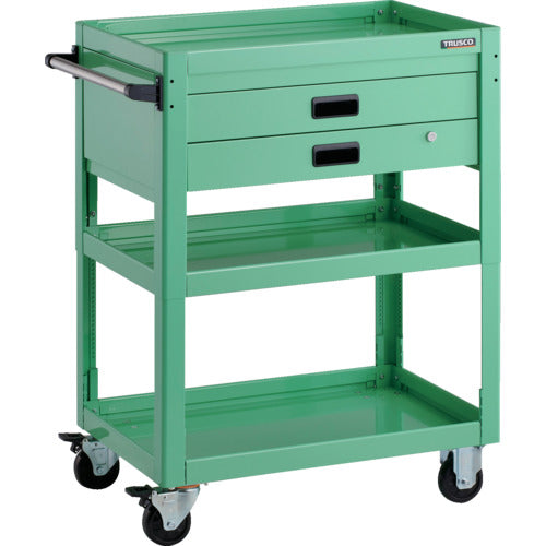 ＴＲＵＳＣＯ　ツールワゴン　ドルフィン　高さ調節式　７５０Ｘ５００　２段引出　ヤンググリーン