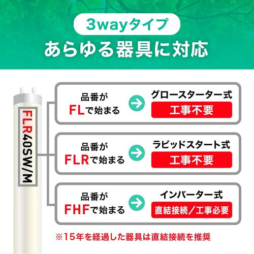 ｅｃｏｒｉｃａ　工事不要　直管形ＬＥＤランプ３Ｗａｙ　４０形　昼白色（５０００Ｋ）タイプ