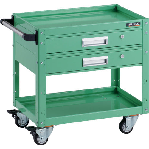 ＴＲＵＳＣＯ　ツールワゴン　イーグルワゴン　６００×４００　２段引出付　ウレタン４輪自在　ヤンググリーン