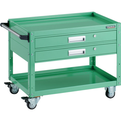 ＴＲＵＳＣＯ　ツールワゴン　イーグルワゴン　７５０×５００×Ｈ６００　２段引出付　ウレタン車輪　ヤンググリーン