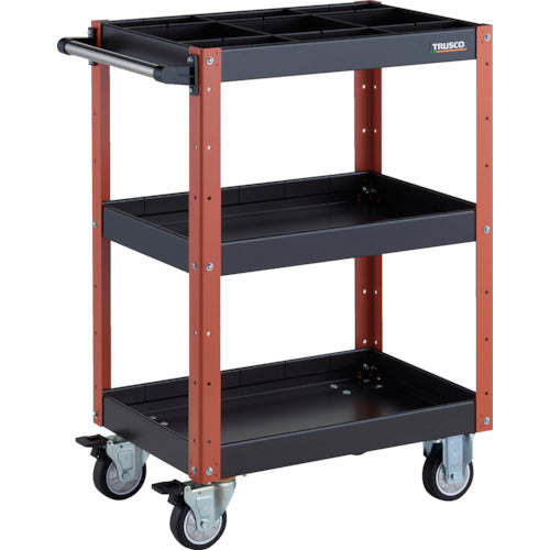 ＴＲＵＳＣＯ　ツールワゴン　イーグルワゴン　６００Ｘ４００ＸＨ８８０　深型３段　１段仕切板付　ウレタン車輪　ブラック／オレンジ