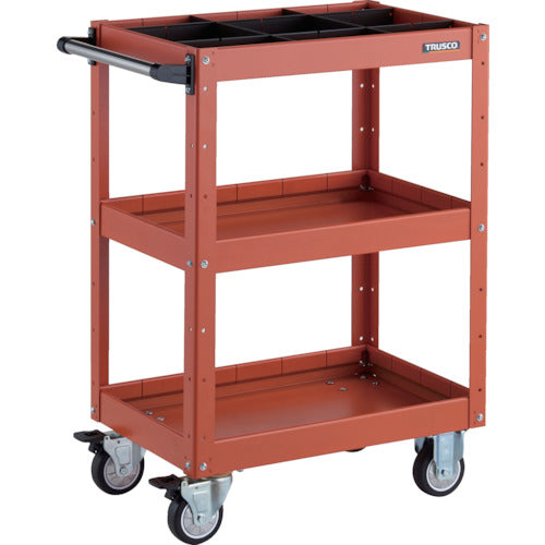 ＴＲＵＳＣＯ　ツールワゴン　イーグルワゴン　６００Ｘ４００ＸＨ８８０　深型３段　１段仕切板付　ウレタン車輪　オレンジ