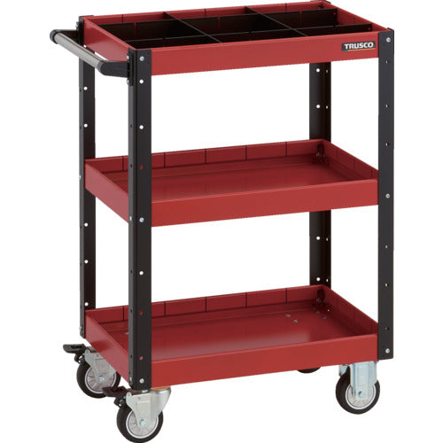 ＴＲＵＳＣＯ　ツールワゴン　イーグルワゴン　６００Ｘ４００ＸＨ８８０　深型３段　１段仕切板付　ウレタン車輪　レッド／ブラック
