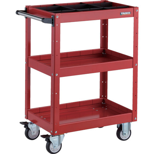 ＴＲＵＳＣＯ　ツールワゴン　イーグルワゴン　６００Ｘ４００ＸＨ８８０　深型３段　１段仕切板付　ウレタン車輪　レッド