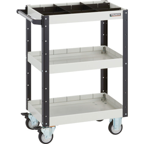 ＴＲＵＳＣＯ　ツールワゴン　イーグルワゴン　６００Ｘ４００ＸＨ８８０　深型３段　１段仕切板付　ウレタン車輪　ホワイト／ブラック