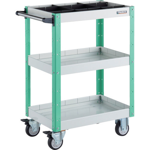 ＴＲＵＳＣＯ　ツールワゴン　イーグルワゴン　６００Ｘ４００ＸＨ８８０　深型３段　１段仕切板付　ウレタン車輪　ホワイト／ヤンググリーン