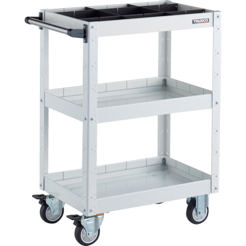 ＴＲＵＳＣＯ　ツールワゴン　イーグルワゴン　６００Ｘ４００ＸＨ８８０　深型３段　１段仕切板付　ウレタン車輪　ホワイト