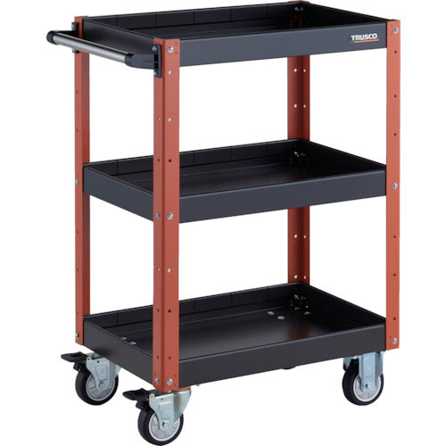 ＴＲＵＳＣＯ　ツールワゴン　イーグルワゴン　６００Ｘ４００ＸＨ８８０　深型３段　ウレタン車輪　ブラック／オレンジ