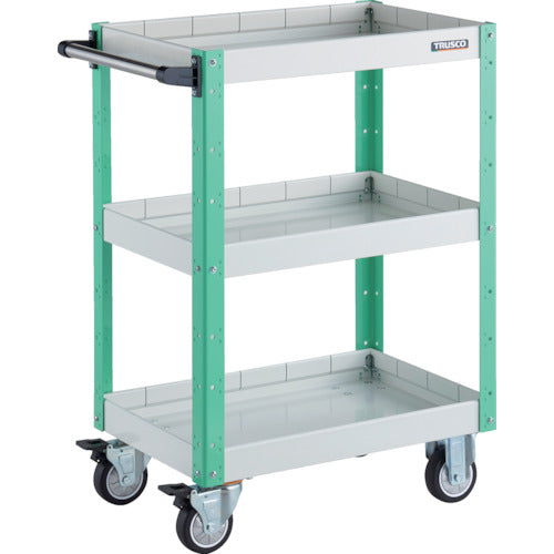 ＴＲＵＳＣＯ　ツールワゴン　イーグルワゴン　６００Ｘ４００ＸＨ８８０　深型３段　ウレタン車輪　ホワイト／ヤンググリーン