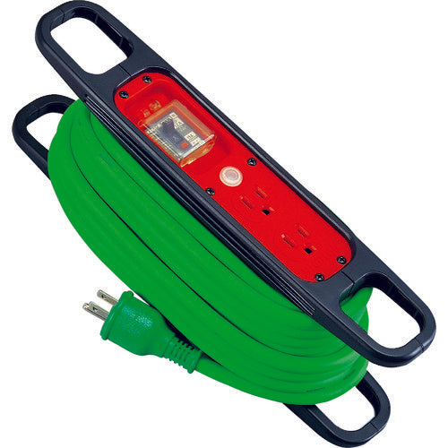 ＮＩＣＨＩＤＯ　ハンドリール　１００Ｖ　３芯×１０ｍ　緑　アース過負荷漏電しゃ断器付