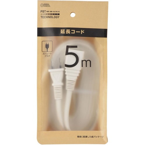 ＯＨＭ　５ｍ延長コード　ストレートプラグ　ホワイトＥＤＬＰ２２
