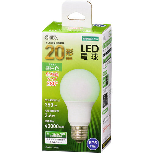 ＯＨＭ　ＬＥＤ電球　Ａ　Ｅ２６　２．６Ｗ　昼白色