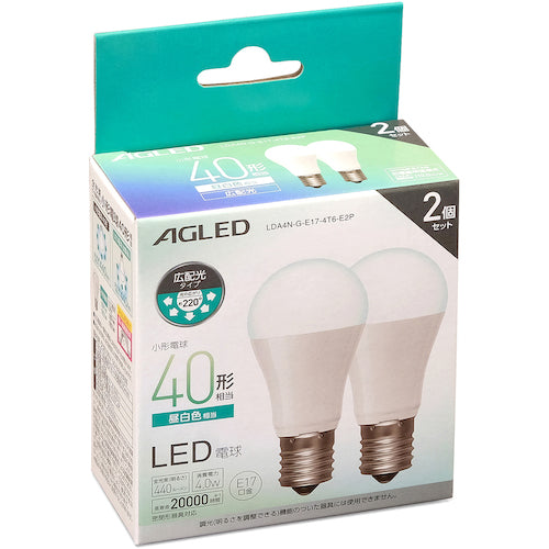 ＩＲＩＳ　５２２２１９　ＬＥＤ電球　Ｅ１７　広配光　４０形相当　昼白色　２個セット（２００００時間）