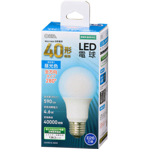 ＯＨＭ　ＬＥＤ電球　Ａ　Ｅ２６　４．６Ｗ　昼光色
