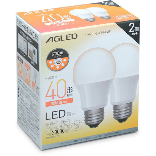 ＩＲＩＳ　５７２３１０　ＬＥＤ電球　Ｅ２６　広配光　４０形相当　電球色　２個セット（２００００時間）