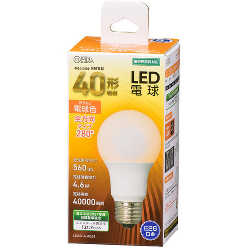 ＯＨＭ　ＬＥＤ電球　Ａ　Ｅ２６　４．６Ｗ　電球色