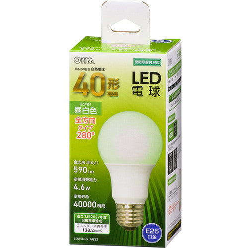 ＯＨＭ　ＬＥＤ電球　Ａ　Ｅ２６　４．６Ｗ　昼白色
