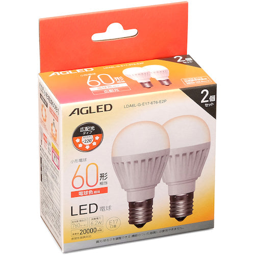 ＩＲＩＳ　５２２２２５　ＬＥＤ電球　Ｅ１７　広配光　６０形相当　電球色　２個セット（２００００時間）