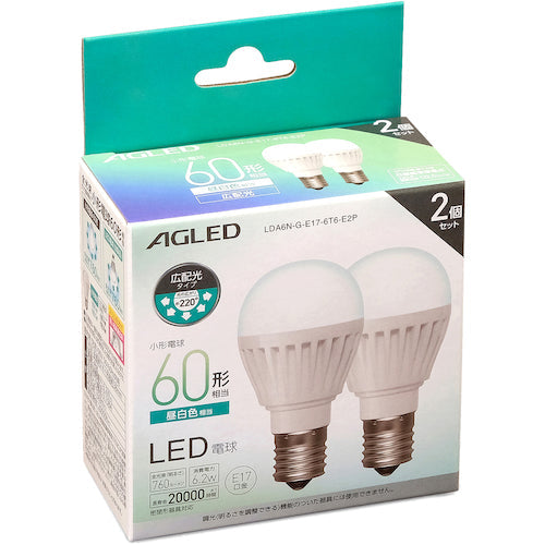 ＩＲＩＳ　５２２２２４　ＬＥＤ電球　Ｅ１７　広配光　６０形相当　昼白色　２個セット（２００００時間）