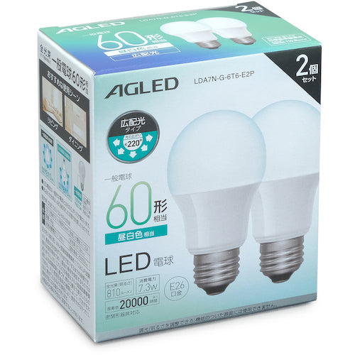 ＩＲＩＳ　５７２３１１　ＬＥＤ電球　Ｅ２６　広配光　６０形相当　昼白色　２個セット（２００００時間）
