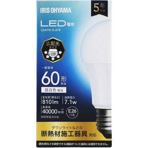 ＩＲＩＳ　１０３５１６　ＬＥＤ電球　Ｅ２６　広配光　６０Ｗ　昼白色