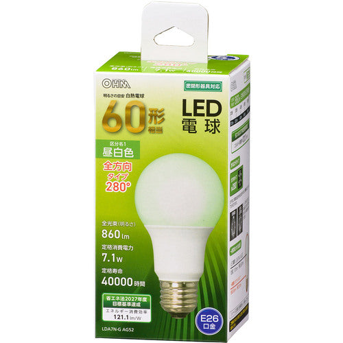 ＯＨＭ　ＬＥＤ電球　Ａ　Ｅ２６　７．１Ｗ　昼白色