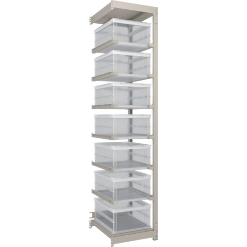 ＴＲＵＳＣＯ　スチールラック　Ｍ１．５型軽中量棚　オリコン保管タイプ　Ｈ２１００ＸＷ４３０ＸＤ５９５　　ＴＳＫ−О３０Ｂ透明Ｘ７個付　連結