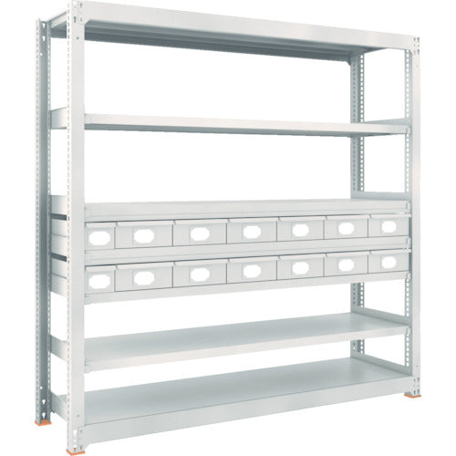 ＴＲＵＳＣＯ　スチール製中量ボルトレス棚　Ｍ３型　スチール引出付　Ｗ１８００×Ｄ４７１×Ｈ１８００　小×２・大×１２