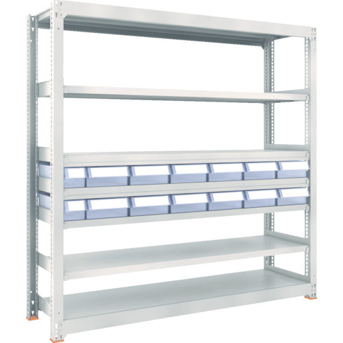 ＴＲＵＳＣＯ　スチール製中量ボルトレス棚　Ｍ３型　樹脂透明引出付　Ｗ１８００×Ｄ４７１×Ｈ１８００　小×２・大×１２