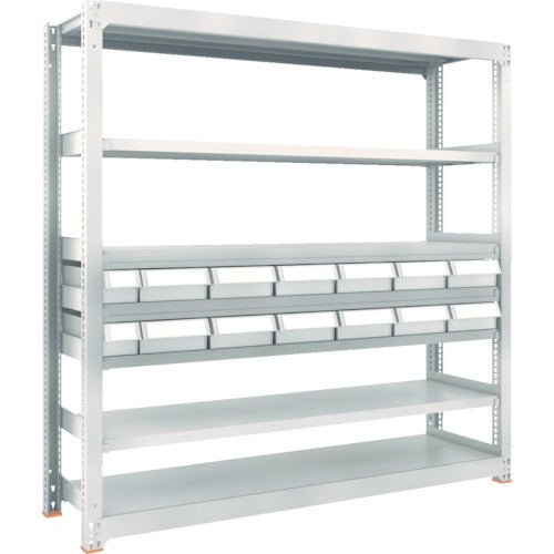 ＴＲＵＳＣＯ　スチール製中量ボルトレス棚　Ｍ３型　樹脂ネオグレー引出付　Ｗ１８００×Ｄ４７１×Ｈ１８００　小×２・大×１２