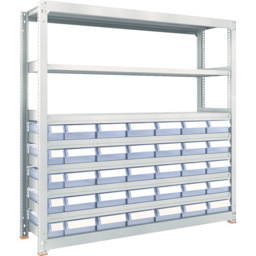 ＴＲＵＳＣＯ　スチール製中量ボルトレス棚　Ｍ３型　樹脂透明引出付　Ｗ１８００×Ｄ４７１×Ｈ１８００　小×５・大×３０