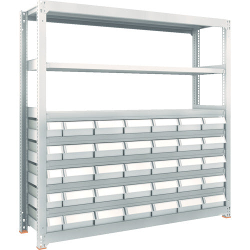 ＴＲＵＳＣＯ　スチール製中量ボルトレス棚　Ｍ３型　樹脂ネオグレー引出付　Ｗ１８００×Ｄ４７１×Ｈ１８００　小×５・大×３０