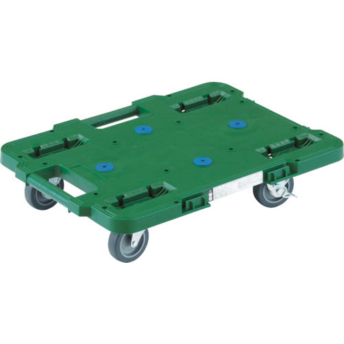 ＴＲＵＳＣＯ　樹脂製平台車　ルートバン　４００Ｘ６００　４輪自在　ストッパー付　緑