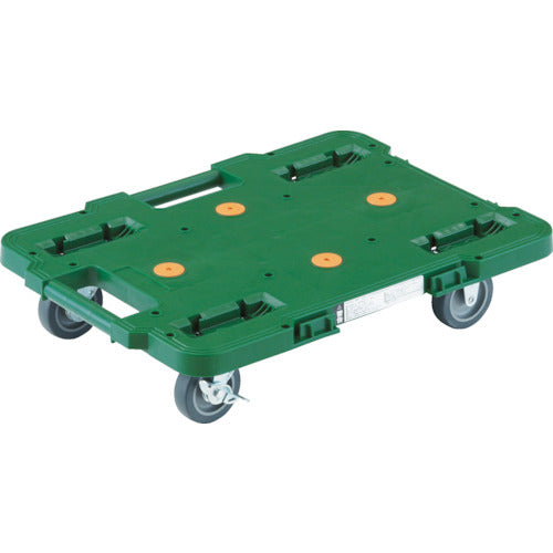 ＴＲＵＳＣＯ　樹脂製平台車　ルートバン　４００Ｘ６００　ストッパー付　緑