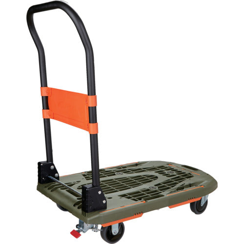 ＴＲＵＳＣＯ　樹脂台車　カルティオ　７８０Ｘ４９０　折畳　オリーブドラブ　スチールストッパー付き