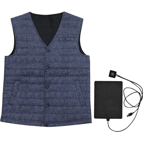 室谷　ＭＸ１６４２　中綿ヒーターベスト　デニムブルー　ＬＬ