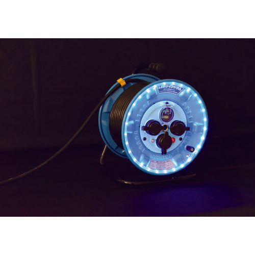 ＮＩＣＨＩＤＯ　電工ドラム　防雨型ＬＥＤラインドラム　青　漏電保護専用　３０ｍ