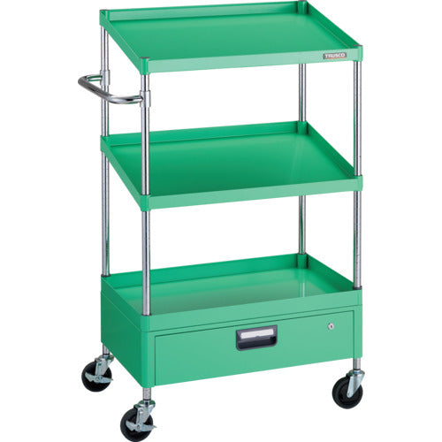 ＴＲＵＳＣＯ　ツールワゴン　フェニックスワゴン　省音　７５０Ｘ５００ＸＨ１３００　１段　傾斜２段　１段引出付　ヤンググリーン