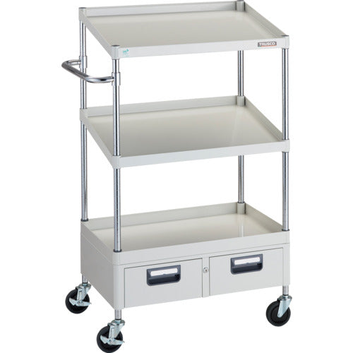 ＴＲＵＳＣＯ　ツールワゴン　フェニックスワゴン　省音　７５０Ｘ５００ＸＨ１３００　１段　傾斜２段　２列引出付　ホワイト