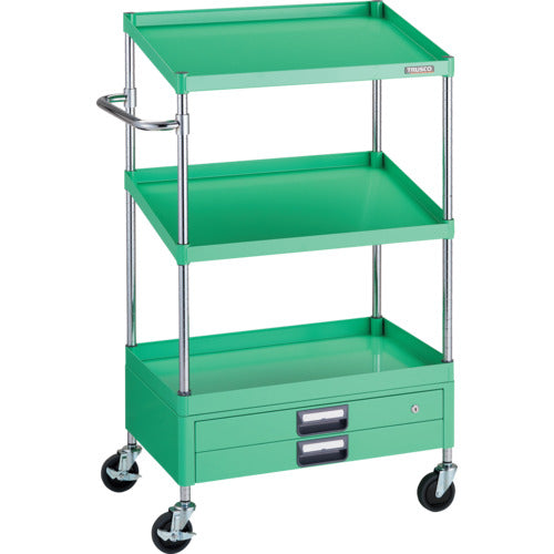 ＴＲＵＳＣＯ　ツールワゴン　フェニックスワゴン　省音　７５０Ｘ５００ＸＨ１３００　１段　傾斜２段　２段引出付　ヤンググリーン