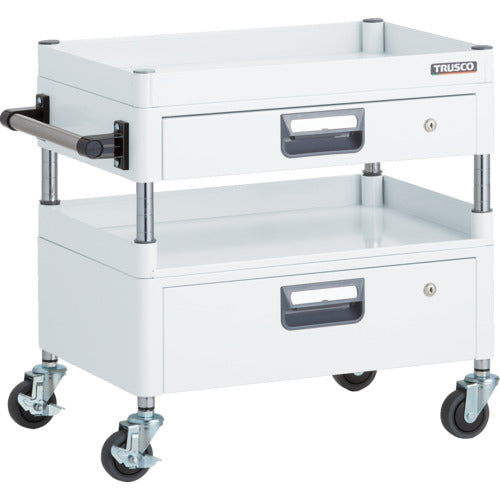 ＴＲＵＳＣＯ　ツールワゴン　フェニックスワゴン　省音　６００Ｘ４００ＸＨ６００　引出付　３方棚板付　ホワイト