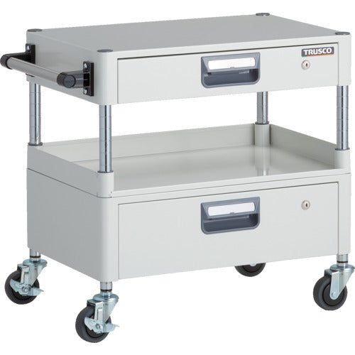 ＴＲＵＳＣＯ　ツールワゴン　フェニックスワゴン　省音　６００Ｘ４００ＸＨ６００　引出付　３方棚板付　ホワイト