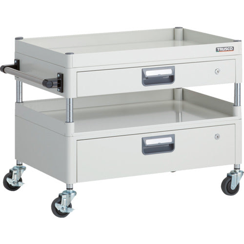 ＴＲＵＳＣＯ　ツールワゴン　フェニックスワゴン　省音　７５０Ｘ５００ＸＨ６００　引出付　３方棚板付　ホワイト