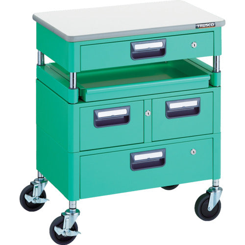 ＴＲＵＳＣＯ　ツールワゴン　フェニックスワゴン　省音　６００Ｘ４００　Ｈ７４０　引出付　スライド１段　天板付　ヤンググリーン