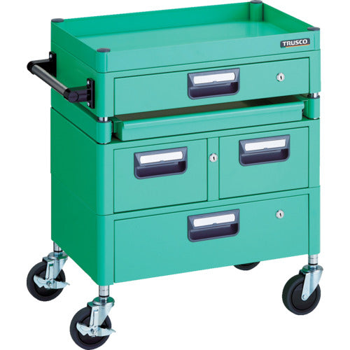 ＴＲＵＳＣＯ　ツールワゴン　フェニックスワゴン　省音　６００Ｘ４００　Ｈ７４０　引出付　スライド１段　ヤンググリーン