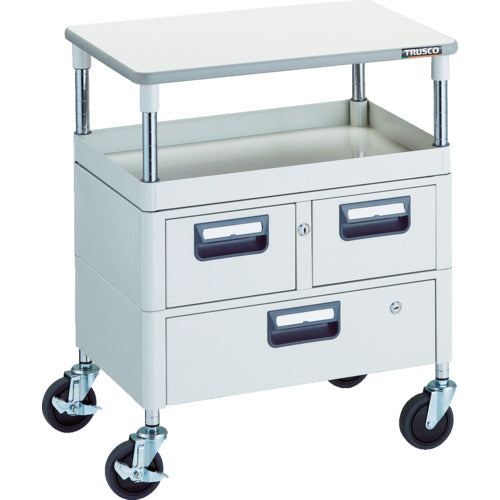 ＴＲＵＳＣＯ　ツールワゴン　フェニックスワゴン　省音　６００Ｘ４００　Ｈ７４０　引出付　天板付　ホワイト