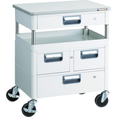 ＴＲＵＳＣＯ　ツールワゴン　フェニックスワゴン　抗菌　省音　６００Ｘ４００ＸＨ７４０　引出　天板付　ホワイト