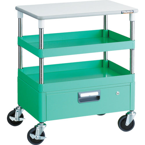 ＴＲＵＳＣＯ　ツールワゴン　フェニックスワゴン　省音　６００Ｘ４００　１段引出　天板付　ヤンググリーン